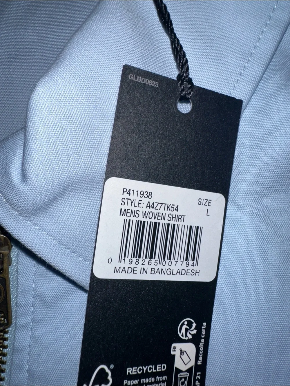Mens Dickies Baby Blue Polo Zip Oversized Woven Work Shirt Top Large L NWT